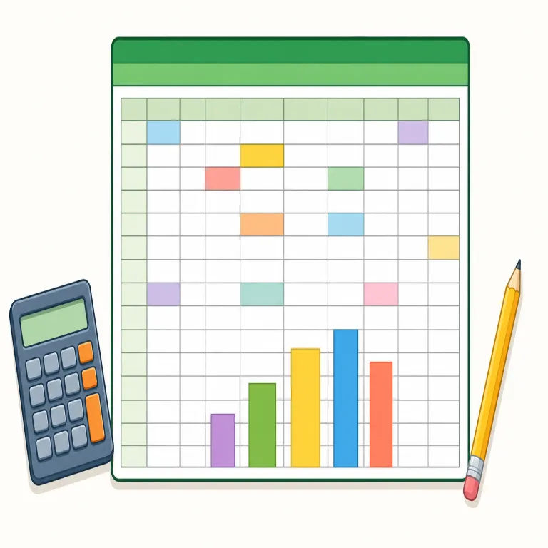 spreadsheet（表計算シート・名詞）の覚え方イラスト — spread + sheet を「広げて使う計算用のシート」と考えると、行と列が並んだ作業面を思い浮かべやすい