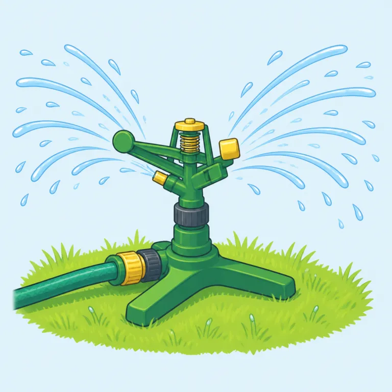 sprinkler（スプリンクラー・名詞）の覚え方イラスト — まず中心は sprinkle「ぱらぱら振りまく」