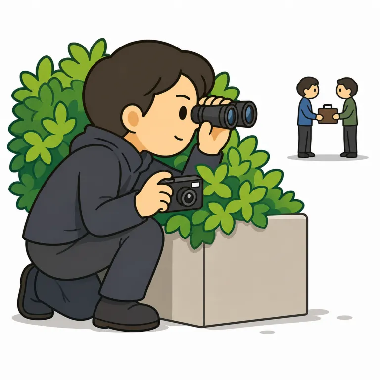 spy（スパイ活動をする・verb）の覚え方イラスト