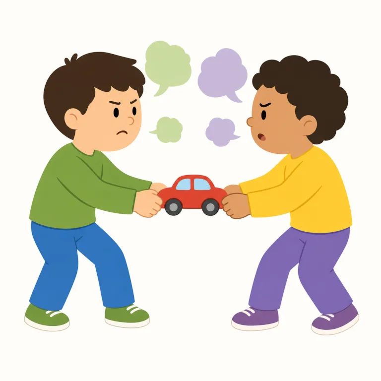 squabble（口論する・動詞）の覚え方イラスト — squabble は argue や quarrel よりも「中身の小さい言い合い」を思い出すと定着しやすい語