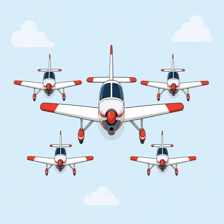 squadron（飛行隊・名詞）の覚え方イラスト — squadron は軍の「小隊」を表す squad と同じ流れの語で、元は「四角く組んだ隊列」のイメージです