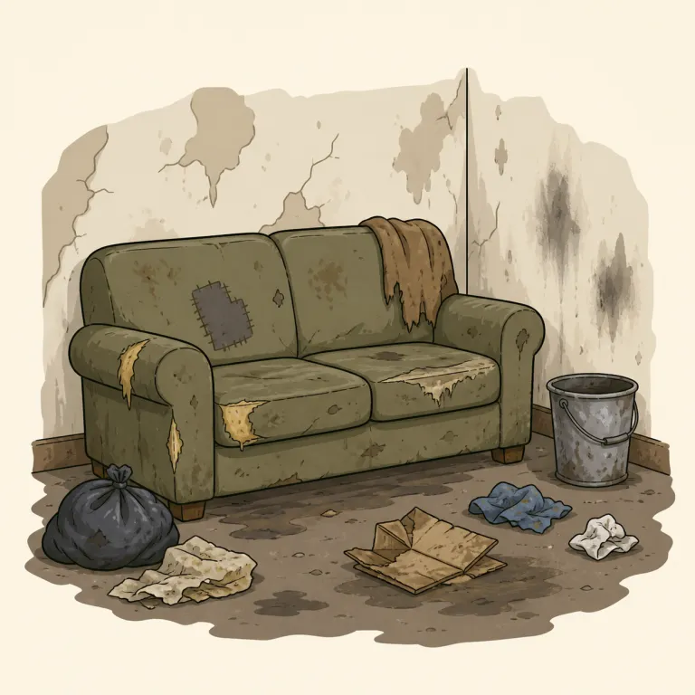 squalid（汚い・形容詞）の覚え方イラスト — まず dirty では足りない汚さだと押さえる