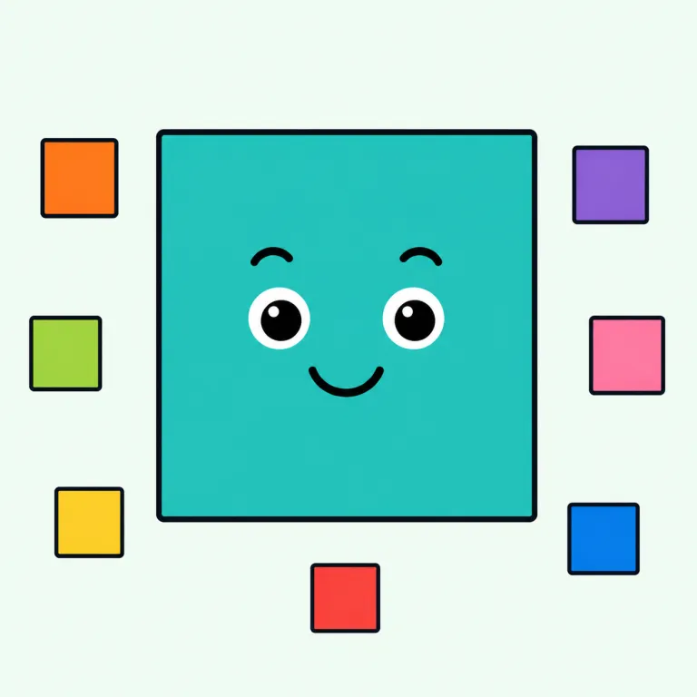 square（正方形・名詞）の覚え方イラスト — square はまず noun の「正方形」を思い出し、そこから adjective の「四角い」にそのまま広げると覚えやすい