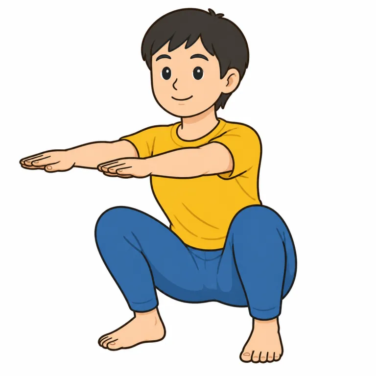 squat（しゃがみ姿勢・noun）の覚え方イラスト