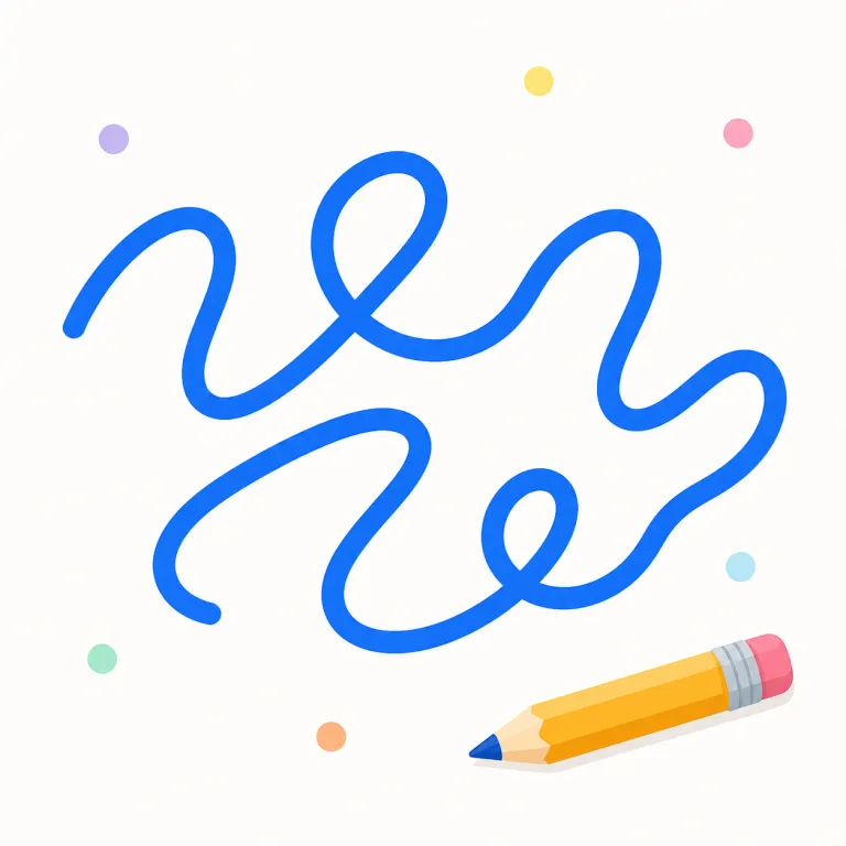 squiggle（ぐにゃぐにゃの線、なぐり書き・名詞）の覚え方イラスト — wiggle（くねくね動く）を知っていると覚えやすい語で、squiggle は「wiggleした結果できた線」と捉えるとよいです