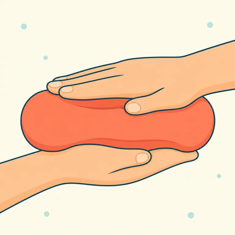 squish（潰す・動詞）の覚え方イラスト — squ-で始まる語には squeeze（ぎゅっと絞る）, squash（押し潰す）のように「圧力で形を変える」仲間が多い