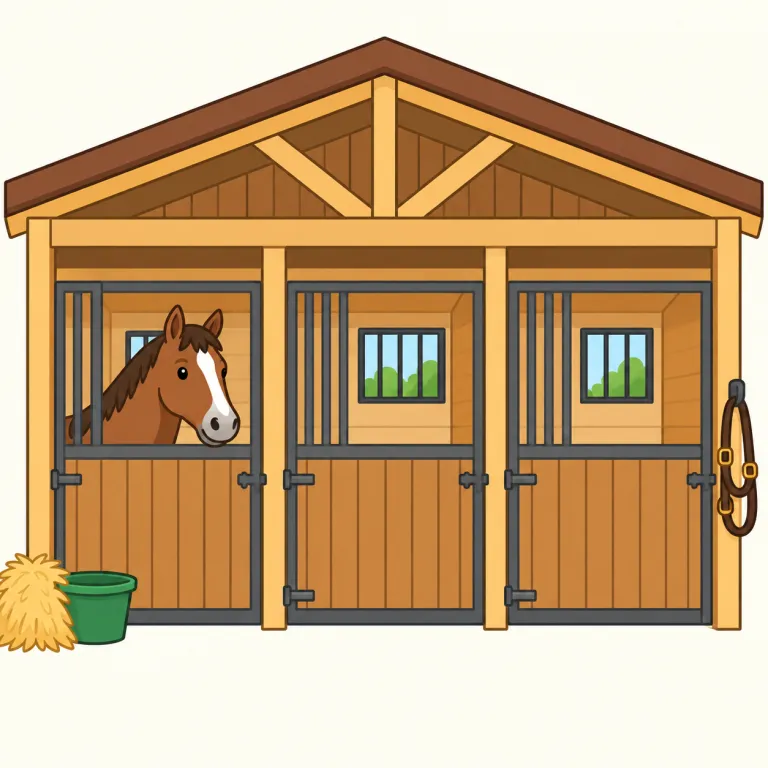 stabling（厩舎設備・noun）の覚え方イラスト