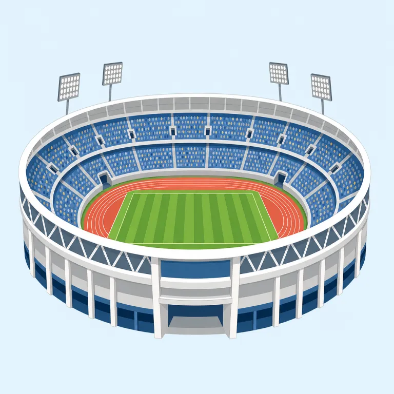stadium（スタジアム・名詞）の覚え方イラスト — 覚える軸は「sports + huge crowd + ring of seats」