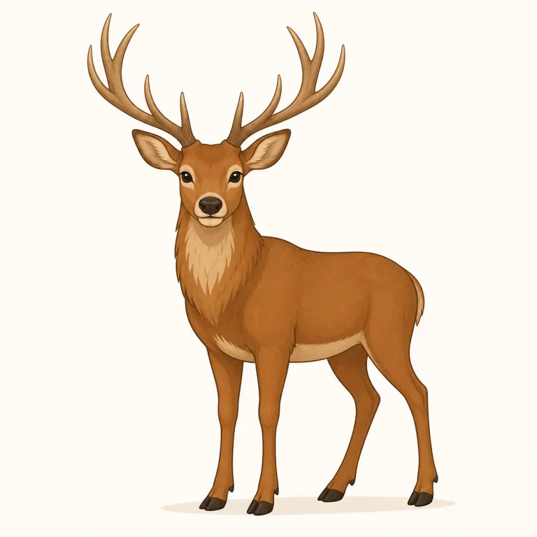 stag（雄鹿・名詞）の覚え方イラスト — deer が「鹿全般」なのに対し、stag は「角のある成熟した雄鹿」にぐっと限定される語