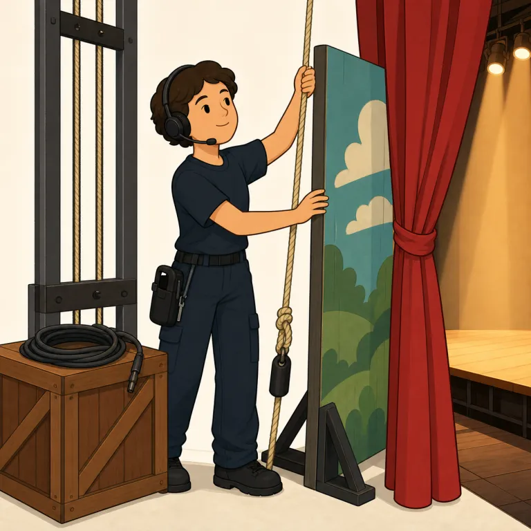 stagehand（舞台係・名詞）の覚え方イラスト — stage と hand に分けて覚える