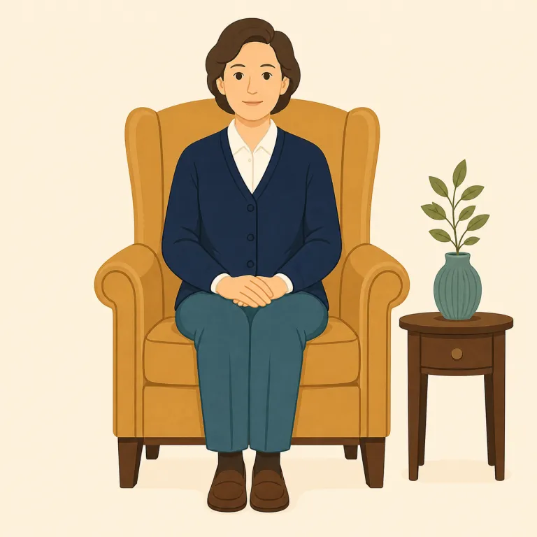 staid（堅実な・形容詞）の覚え方イラスト — staid は「派手ではないが、落ち着いていて信頼できる人・雰囲気」をまとめて表す語として覚えると残りやすい