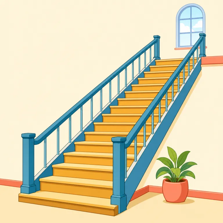 stairway（階段・名詞）の覚え方イラスト — stairway は、まず簡単な stair「階段」と way「通り道」をそのまま並べて捉えると覚えやすいです