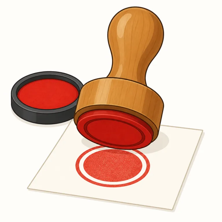 stamp（切手・名詞）の覚え方イラスト — step がただ「歩く・一歩踏む」なら、stamp は「ドンと強く踏む」