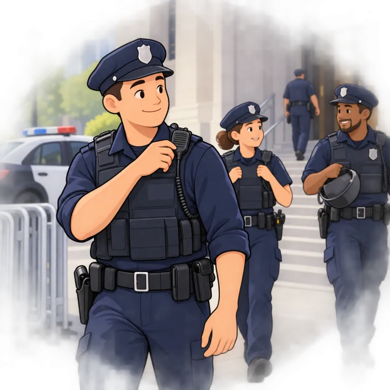 stand down（警戒を解く・phrasal_verb）の覚え方イラスト