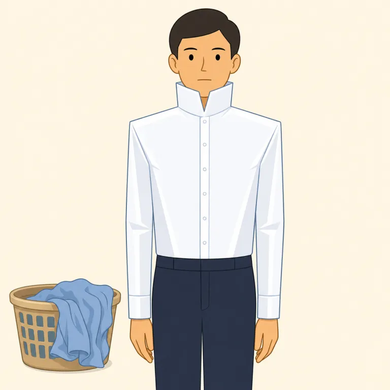 starched（糊付けした／堅苦しい・形容詞）の覚え方イラスト — まず「starched shirt / starched collar」で、洗った布が stiff でパリッと硬い場面を思い浮かべると定着しやすいです