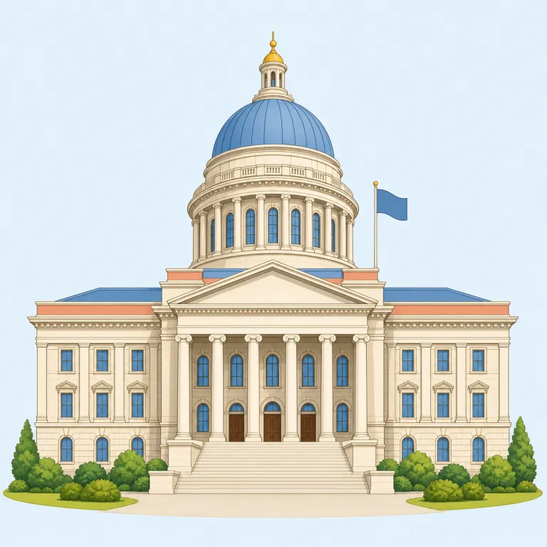 statehouse（州議事堂・名詞）の覚え方イラスト — state と house をそのまま組み合わせて覚えるのが近道です