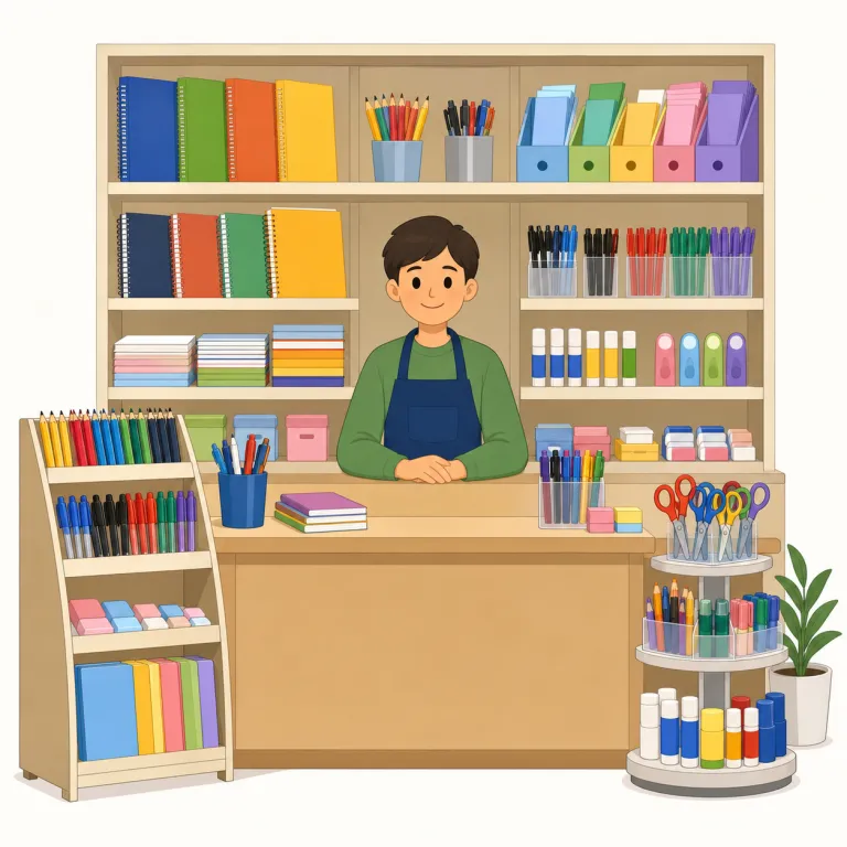 stationery shop（文房具店・名詞）の覚え方イラスト — まず最重要なのは stationary（動かない）との取り違えを防ぐこと