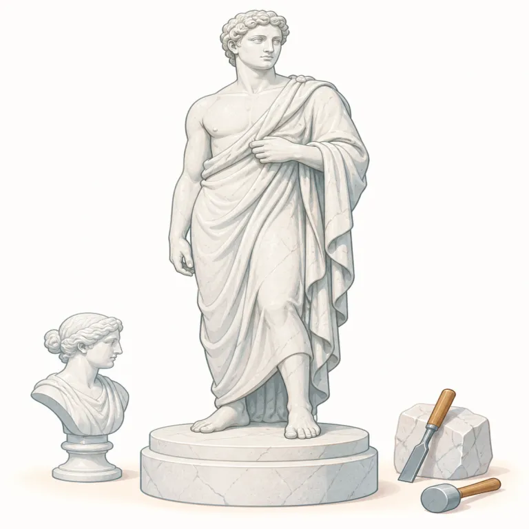 statuary（彫像の・adjective）の覚え方イラスト