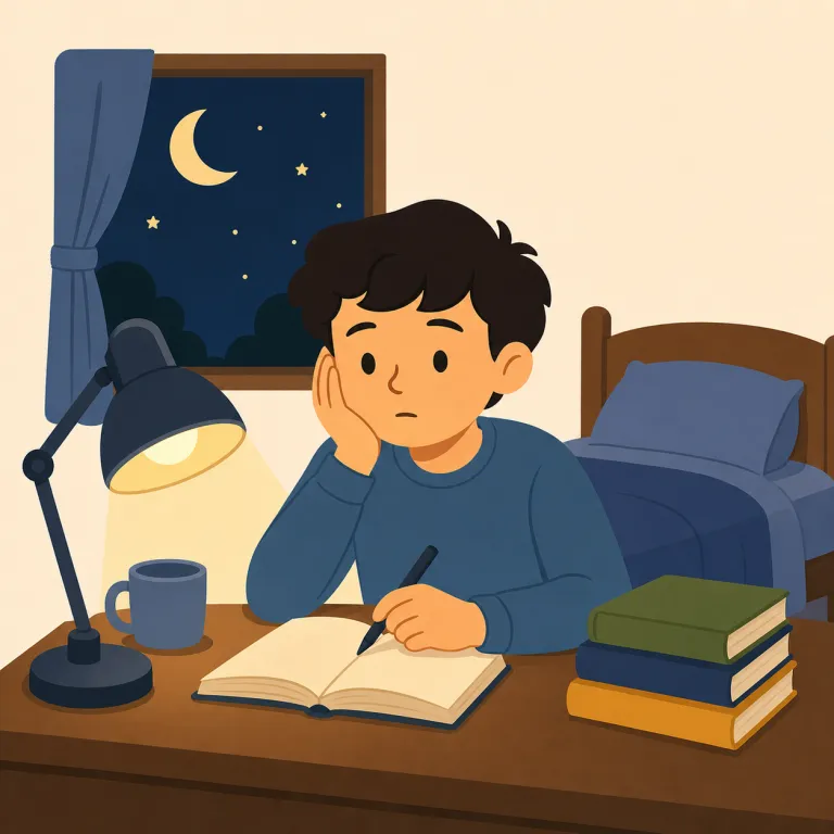 stay up（夜更かしする・句動詞）の覚え方イラスト — この意味では stay up を「いつもの就寝時間を過ぎても起き続ける」と覚えます