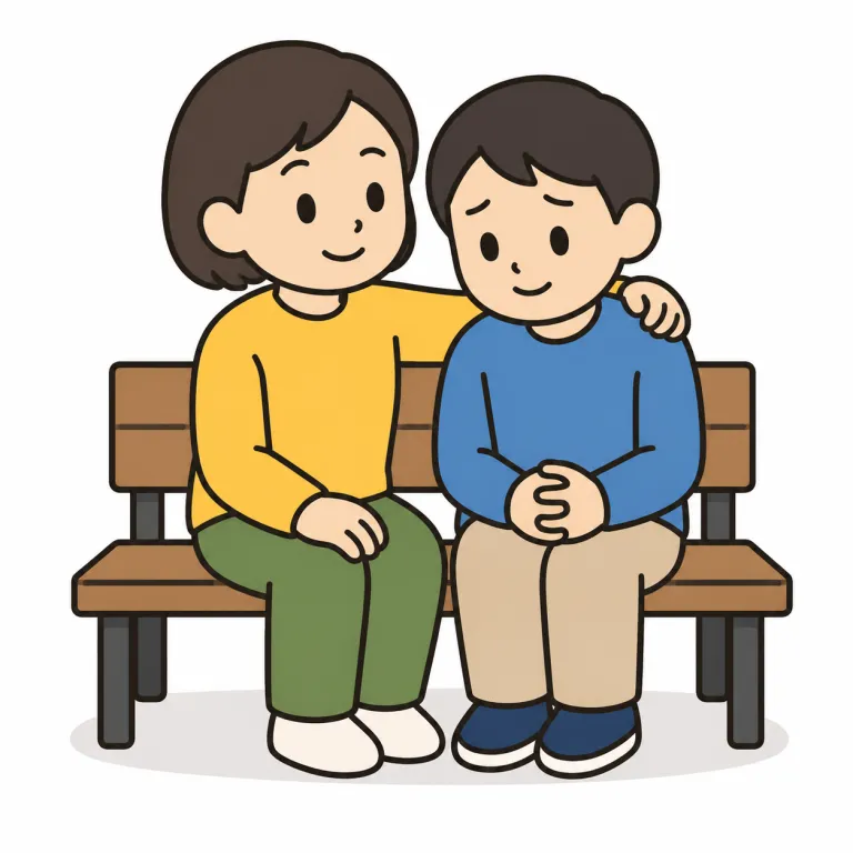 stay with（そばにいる・phrasal_verb）の覚え方イラスト