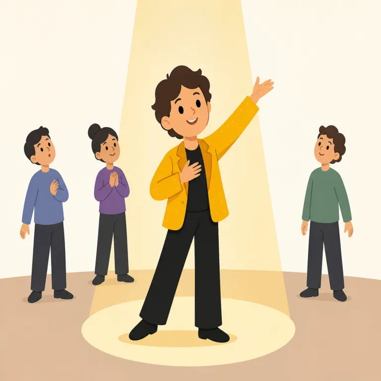 steal the show（主役をさらう・イディオム）の覚え方イラスト — steal は「盗む」、show は「舞台・見せ場」と置くと、直訳の「見せ場を盗む」から覚えやすいです