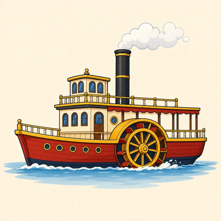 steamboat（蒸気船・名詞）の覚え方イラスト — steam + boat の直球な複合語