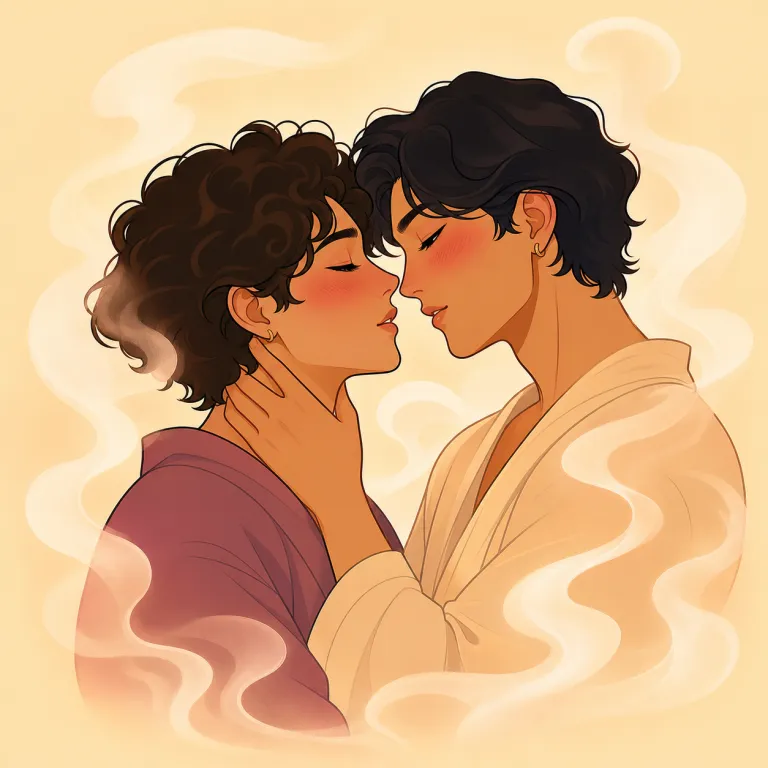 steamy（官能的な・adjective）の覚え方イラスト