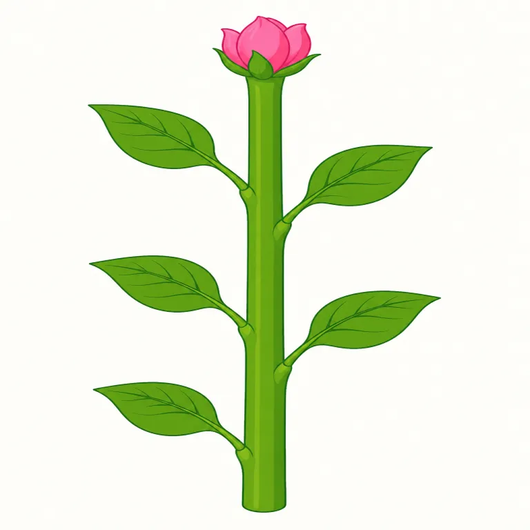stem（茎・名詞）の覚え方イラスト — stem は「植物の本体をまっすぐ支える軸」として覚えると定着します