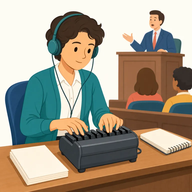 stenographer（速記者・名詞）の覚え方イラスト — 語尾の -grapher は photographer や biographer と同じで「記録する人」