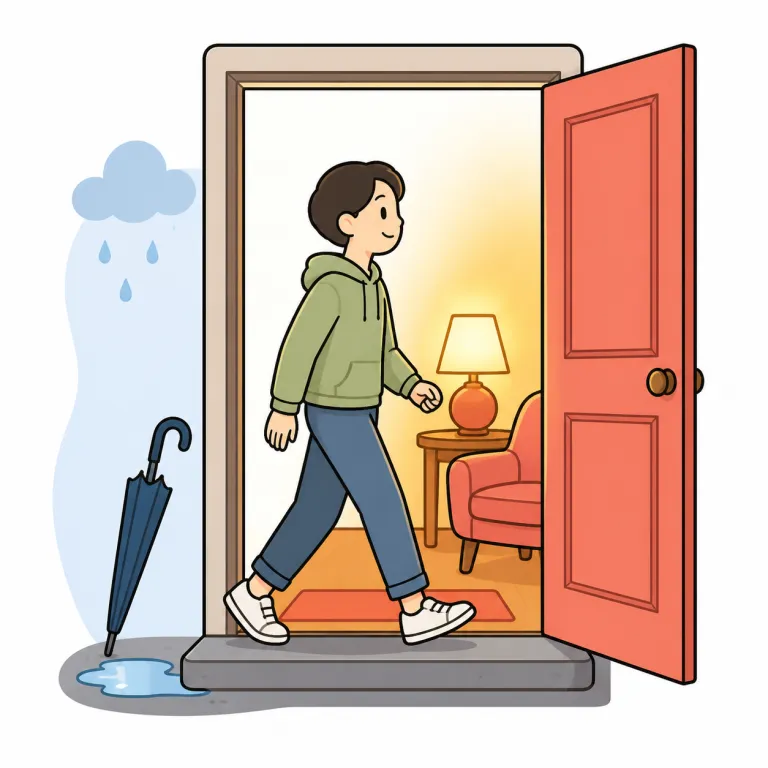 step in（入る、立ち寄る・phrasal_verb）の覚え方イラスト