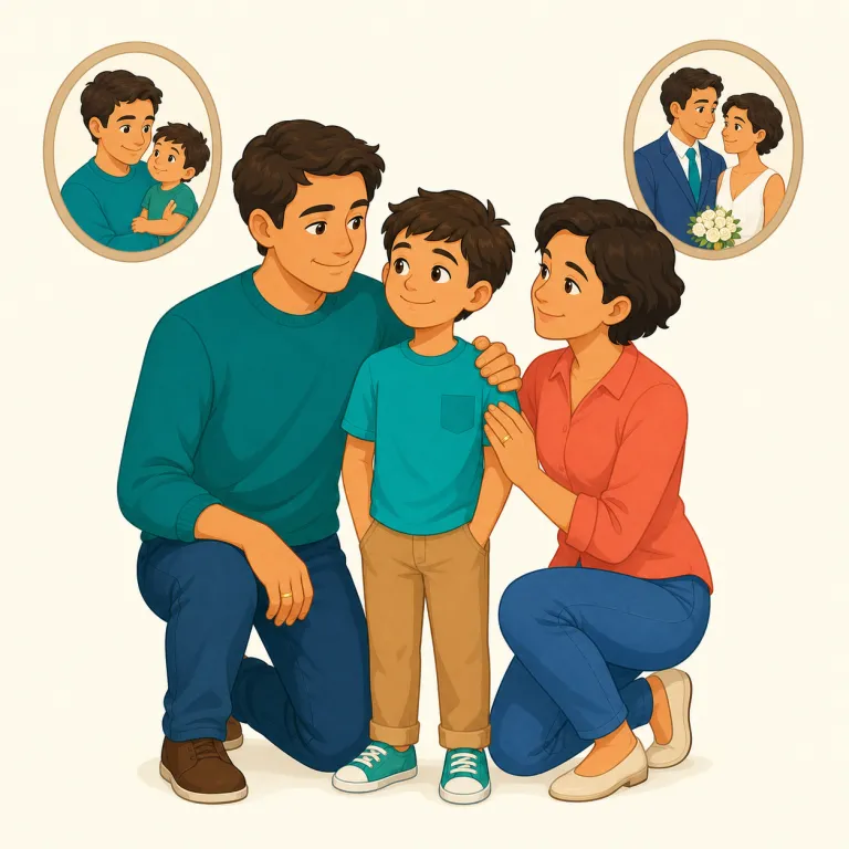 stepson（継息子・名詞）の覚え方イラスト — step- は「一歩」の意味で考えず、stepmother・stepfather・stepbrother などと同じ『再婚でできた家族関係を表す印』としてまとめて覚えるのが近道です