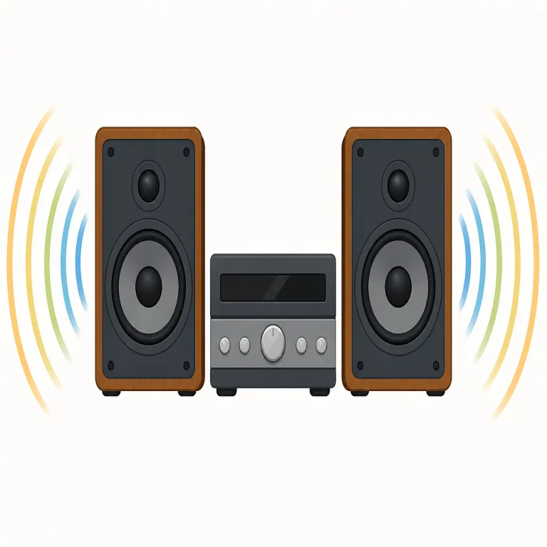 stereo（ステレオ・名詞）の覚え方イラスト — stereo は mono（モノラル）と対で覚えると定着しやすい語です