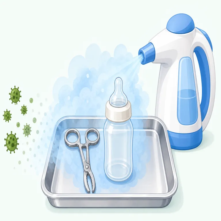 sterilize（滅菌する・動詞）の覚え方イラスト — sterilize は、sterile「無菌の」に -ize「〜にする」が付いた語で、物や場所を無菌状態にする「滅菌する」と覚えます