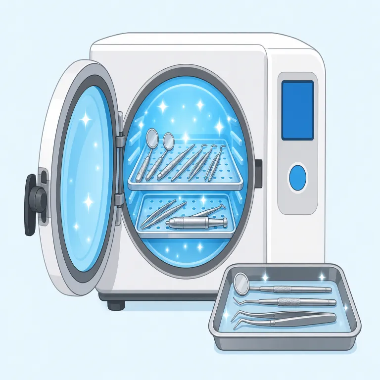 sterilizer（滅菌器・名詞）の覚え方イラスト — まず sterile「無菌の」、sterilize「滅菌する」をセットで覚えると入りやすいです