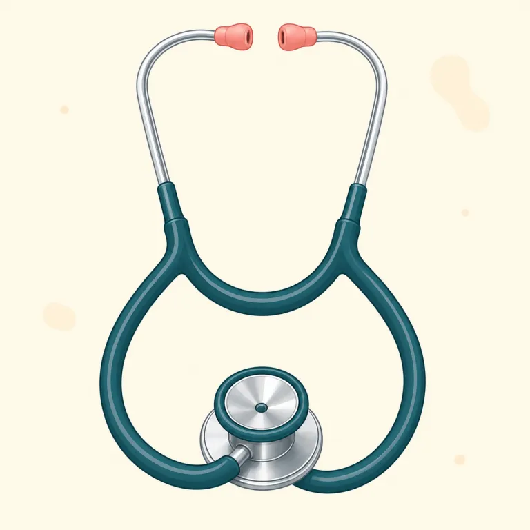 stethoscope（聴診器・名詞）の覚え方イラスト — “scope” が入る語は microscope, telescope, endoscope のように「中を観察・調べる道具」の仲間です