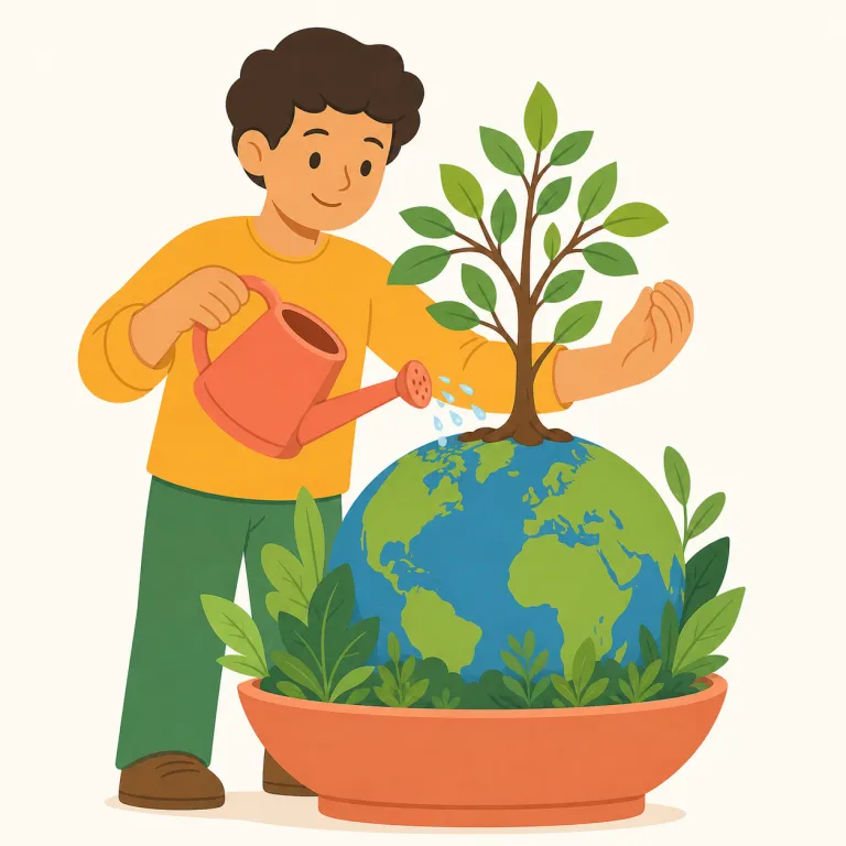 stewardship（責任ある管理・名詞）の覚え方イラスト — stewardship は ownership（自分のものとして持つ）ではなく、management よりも一歩進んだ「預かったものを先の世代のために守り育てる責任」を感…