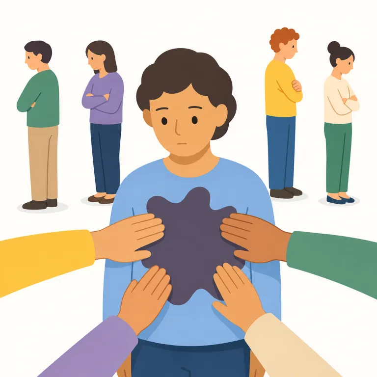 stigmatize（烙印を押す／社会的汚名を与える・動詞）の覚え方イラスト — stigma（汚名・不名誉の印）を知っていれば、stigmatize は「stigma を与える」で取りやすいです
