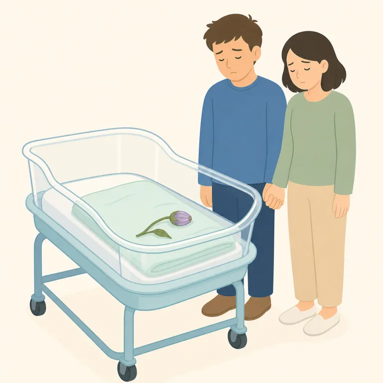 stillbirth（死産・名詞）の覚え方イラスト — birth は「出産」