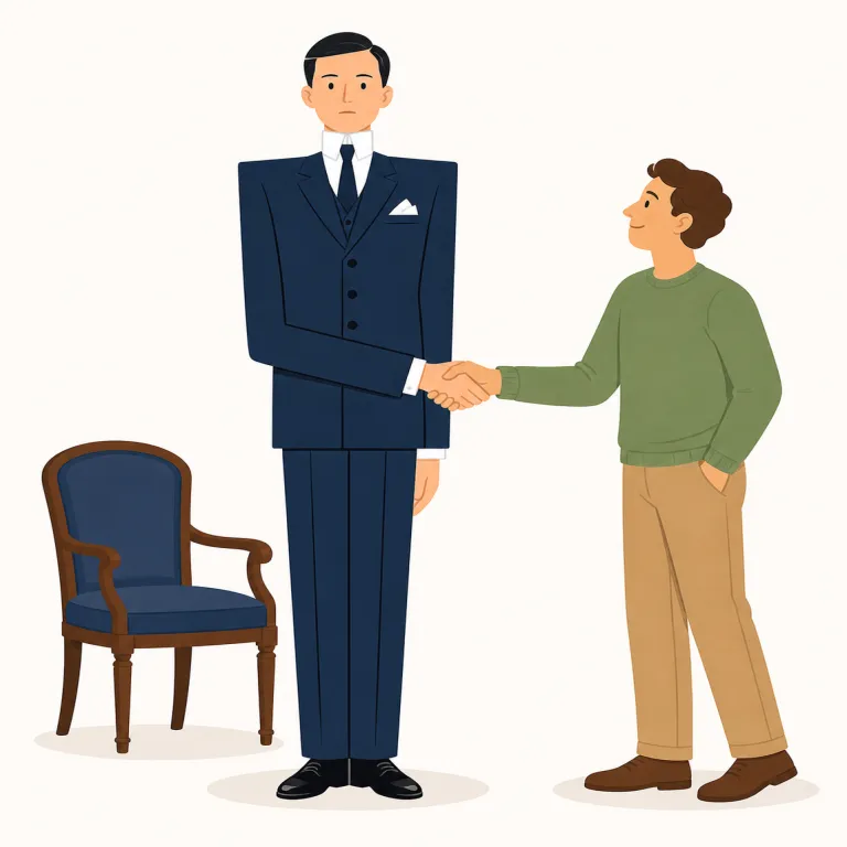 stilted（堅苦しい・形容詞）の覚え方イラスト — stilted は「単に丁寧・フォーマル」ではなく、自然さがなく、台本を読んでいるようにぎこちない感じで覚えると残りやすいです