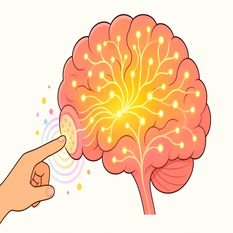 stimulation（刺激・名詞）の覚え方イラスト — この entry の stimulation は、感覚・脳・心に外から働きかけて反応を起こす「刺激」です