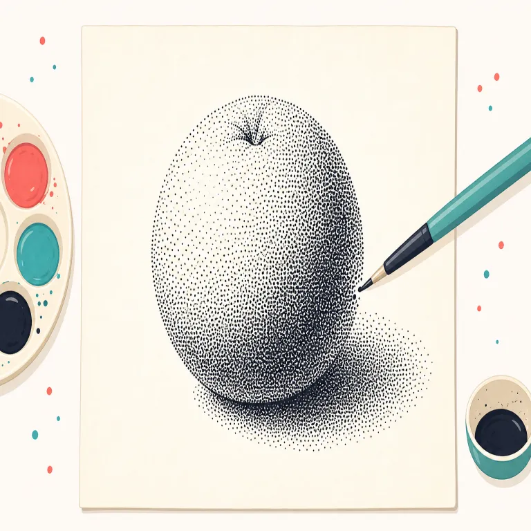 stippling（点描・名詞）の覚え方イラスト — まず core は stipple＝「点を打つ」