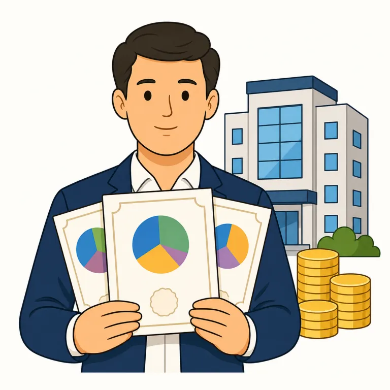 stockholder（株主・名詞）の覚え方イラスト — stockholder は stock + holder で、そのまま「株を持っている人」と分けると覚えやすいです