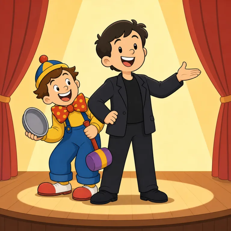stooge（喜劇の脇役・名詞）の覚え方イラスト — 語形に分解の手がかりは少ないので、意味の流れを一本で覚えるのがコツ