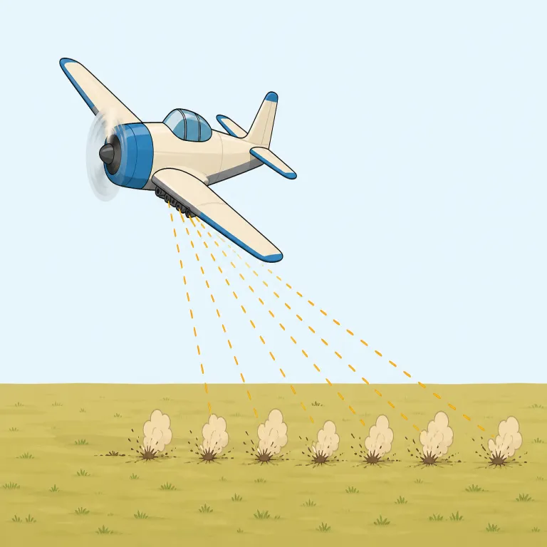 strafing（機銃掃射・名詞）の覚え方イラスト — まず動詞 strafe「機銃掃射する」を押さえ、-ing で「その行為自体・攻撃中の動作」と考えると覚えやすいです