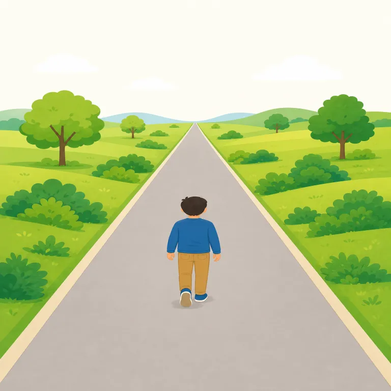 straight on（まっすぐに、そのまま・副詞）の覚え方イラスト — straight を「曲がっていない」、on を「続けて・そのまま」と分けると記憶しやすいです