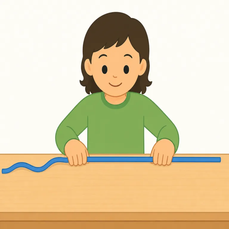 straighten（まっすぐにする・動詞）の覚え方イラスト — straighten は straight「まっすぐな」に「〜にする」を表す -en が付いた動詞です