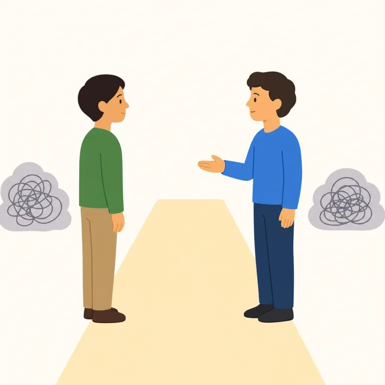 straightforwardly（率直に・副詞）の覚え方イラスト — straightforwardly は straight「まっすぐ」+ forward「前へ」+ -ly で、「横道にそれず、そのまま相手へ向かうように」と考えます