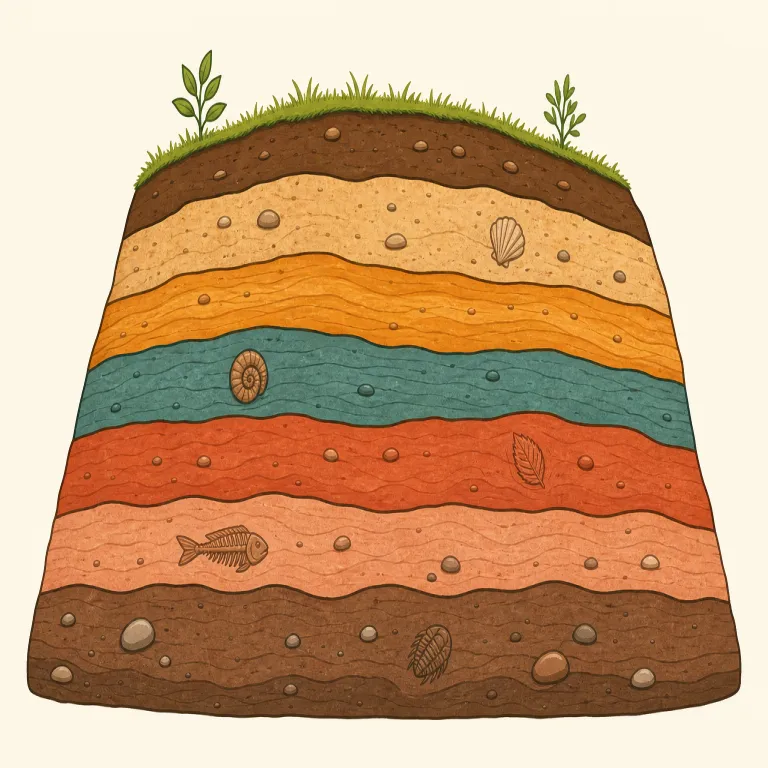 strata（地層／層（複数）・名詞）の覚え方イラスト — stratum の複数形として最も標準的なのが strata