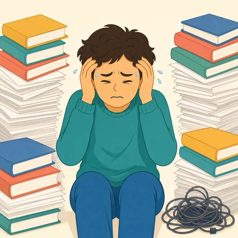 stressed（ストレスを感じた・形容詞）の覚え方イラスト — stress「圧力、負担」を受けた状態が stressed です