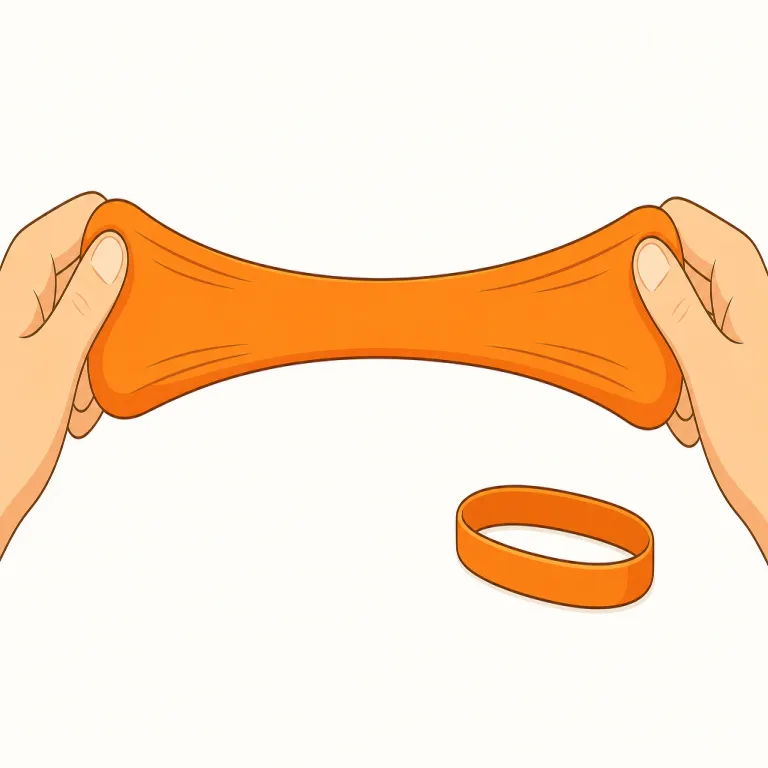 stretchy（伸縮性のある・形容詞）の覚え方イラスト — まず動詞 stretch「引き伸ばす」を起点に覚えると定着しやすいです